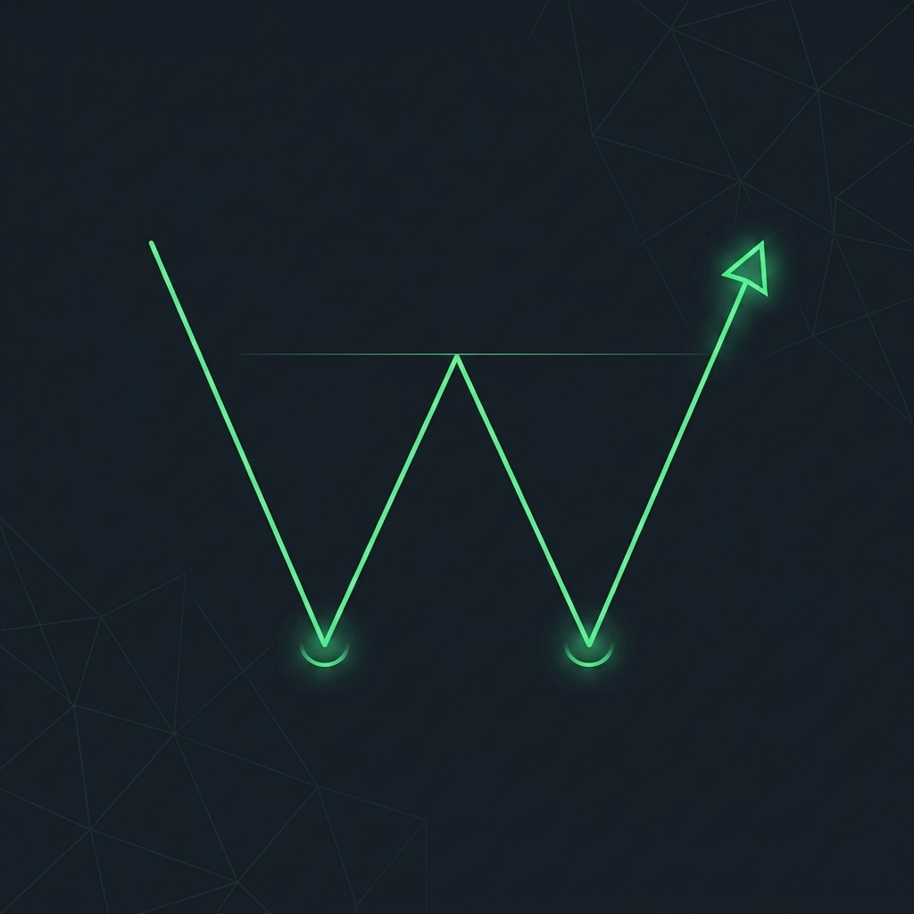 Visual diagram showing price rejecting a support level twice, forming a 'W' shape, followed by a bullish reversal