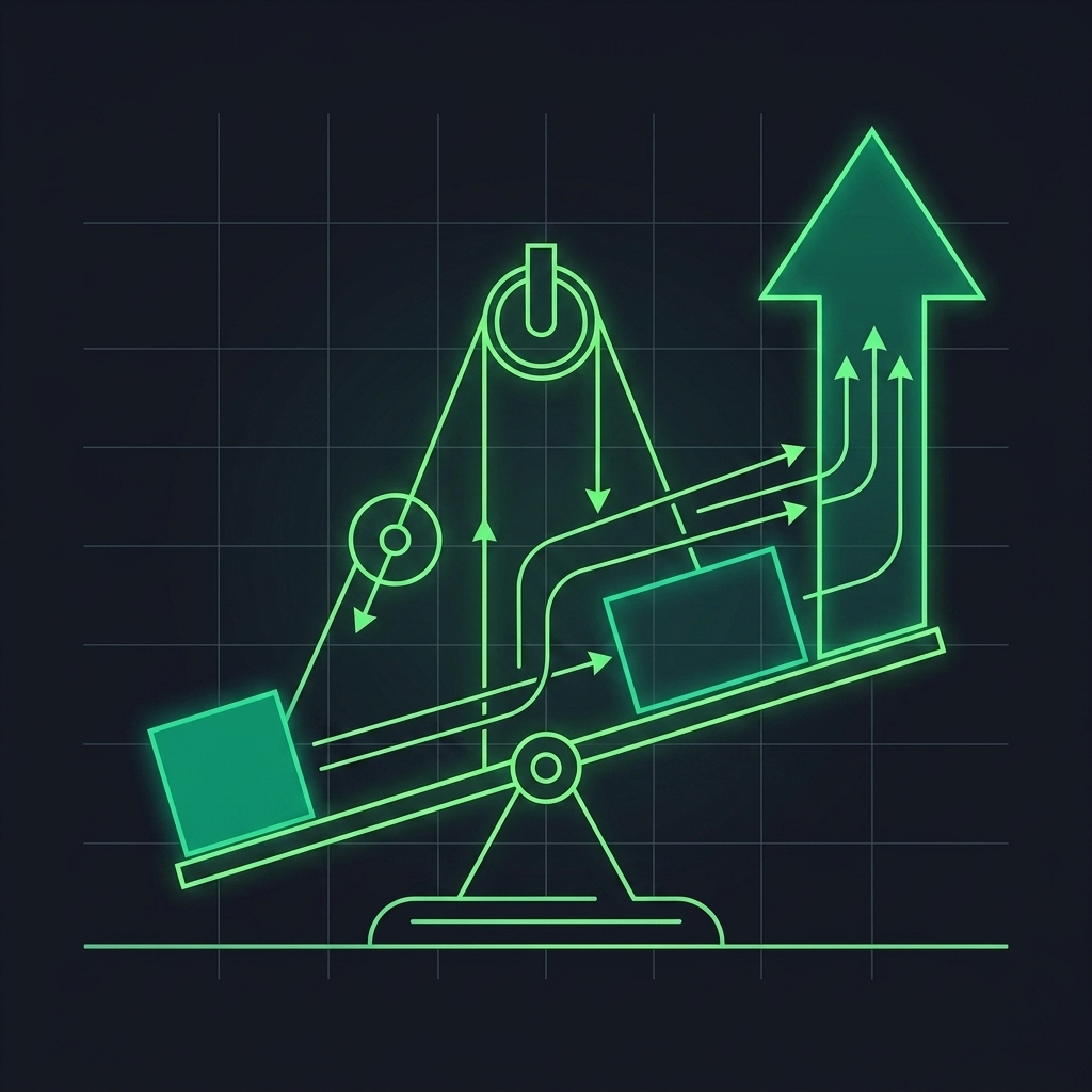 Visual diagram showing a small weight of capital lifting a massive weight of market exposure