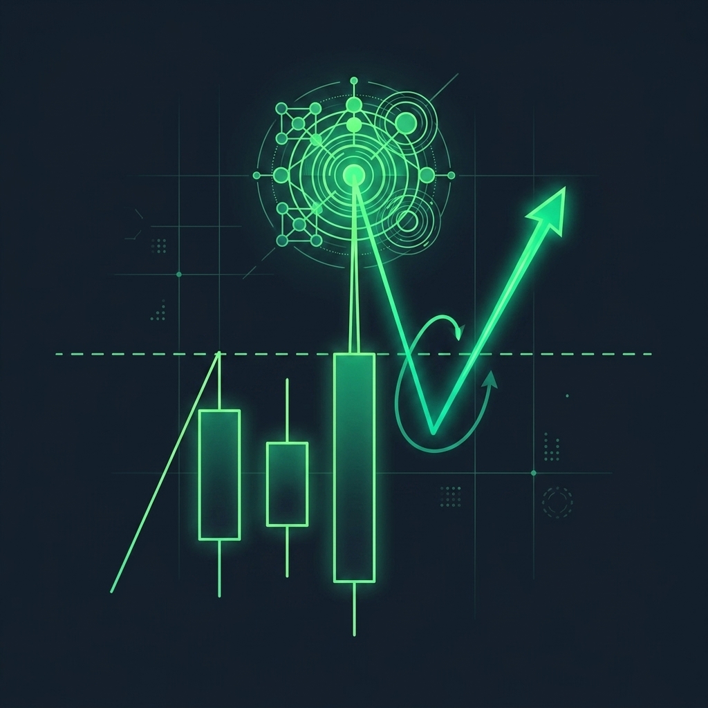 Visual diagram showing price aggressively piercing a support level, leaving a long wick, and immediately reversing upward