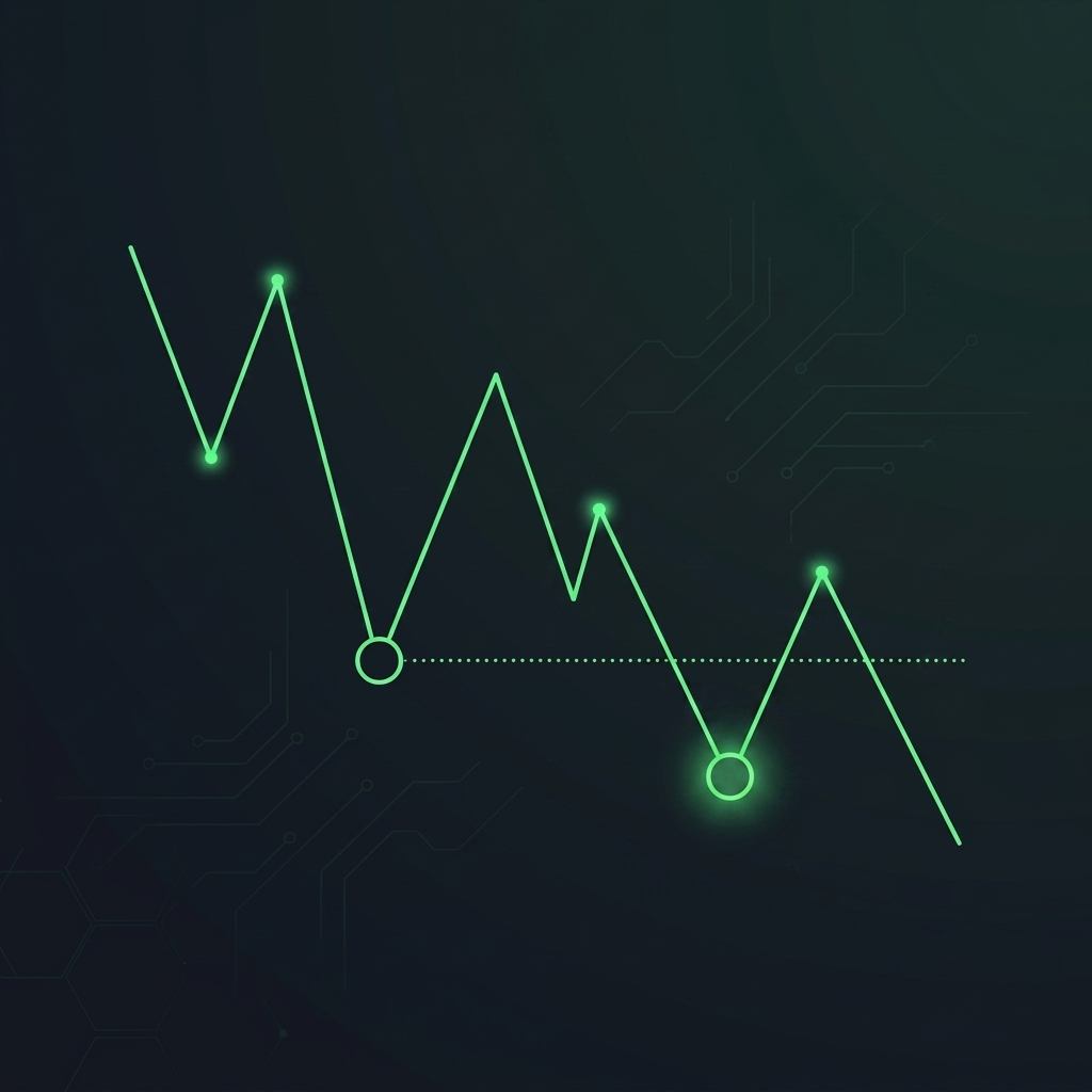 Visual diagram showing a descending staircase pattern of price consistently making lower valleys (LL) and lower peaks (LH), forming a bearish trend