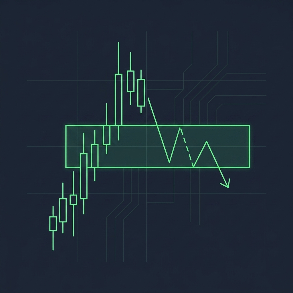 Visual diagram showing price failing to make a higher high, breaking below the previous low, and returning to that old low to mitigate trapped orders