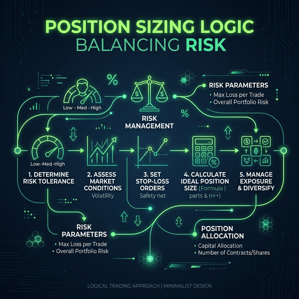 Visual diagram showing how position sizing balances account risk against stop loss distance