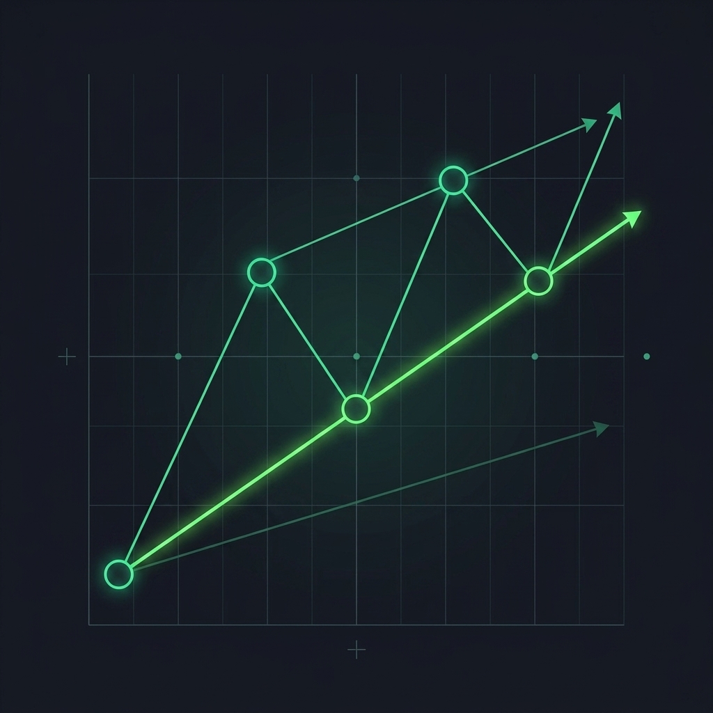Visual diagram showing a diagonal line connecting three higher lows, demonstrating an established uptrend
